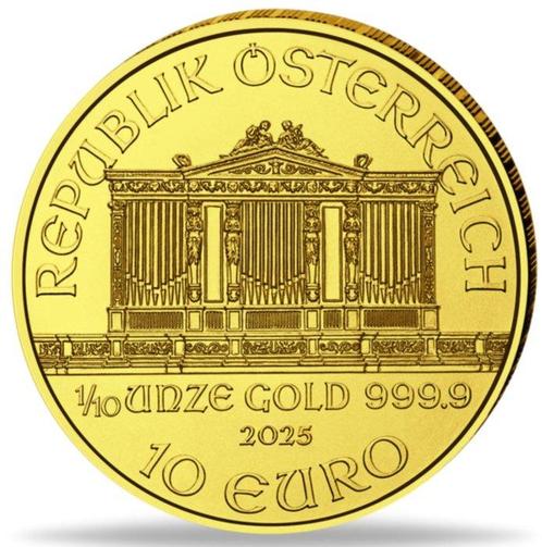 Oostenrijk. 10 Euro 2025 Wiener Philharmoniker, 1/10 oz, Postzegels en Munten, Edelmetalen en Baren