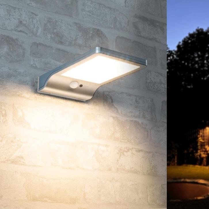 Solar wandlamp Slim - Voordeelset van 3 - Zilver, Tuin en Terras, Buitenverlichting, Bewegingssensor, Waterbestendig, Led, Licht-donker-sensor