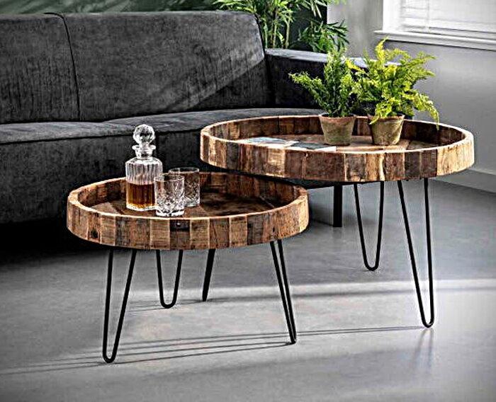 Salontafel Lodge set van 2 | 80 cm, Huis en Inrichting, Tafels | Salontafels, Nieuw, Ophalen of Verzenden