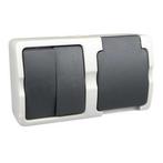 Ratio Dubbele schakelaar en stopcontact - spatwaterdicht..., Doe-het-zelf en Verbouw, Elektra en Kabels, Ophalen of Verzenden