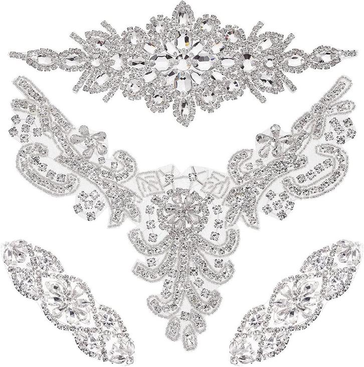 4 - delige strass applicaties zilveren bruiloft bruids, Hobby en Vrije tijd, Feestartikelen, Nieuw, Verzenden