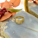 Gouden heren zegelring met zirconia (unisex ring, tricolor), Sieraden, Tassen en Uiterlijk, Ringen, Gebruikt, Overige kleuren