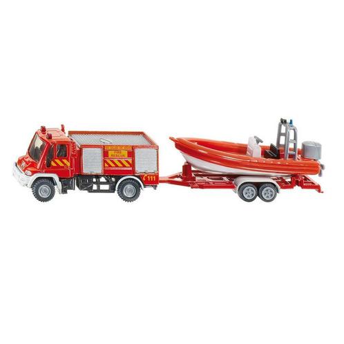 Siku brandweer met boot speelgoed 17 cm - Modelauto, Hobby en Vrije tijd, Modelauto's | Overige schalen, Ophalen of Verzenden