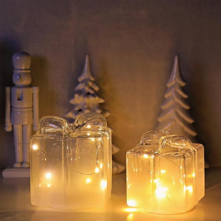 LUCOZA Kerst Glazen Geschenkdozen met LED Verlichting | Set, Diversen, Kerst