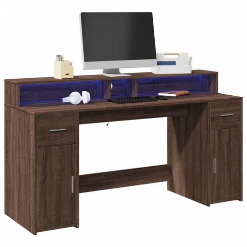 vidaXL Bureau met LED-verlichting 160x55x91 cm hout bruin, Huis en Inrichting, Bureaus, Nieuw, Verzenden