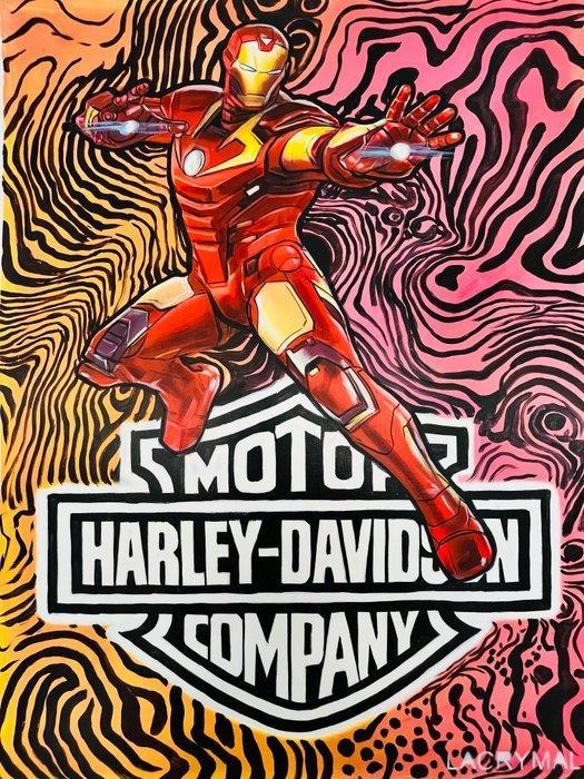 Lacrymal - (100% Handpainted !) Harley Davidson ft IronMan, Antiek en Kunst, Kunst | Schilderijen | Modern