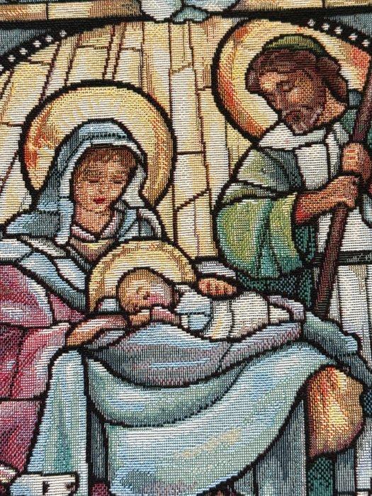 San Leucio Zeldzaam kersttafereel tapijt met gouden franjes, Antiek en Kunst, Antiek | Boeken en Bijbels