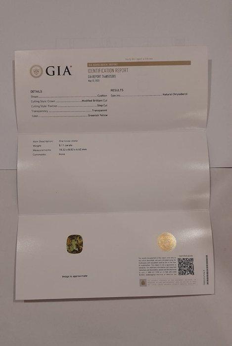 1 pcs Geel, Groen Chrysoberil - 5.11 ct - Gemological, Sieraden, Tassen en Uiterlijk, Edelstenen