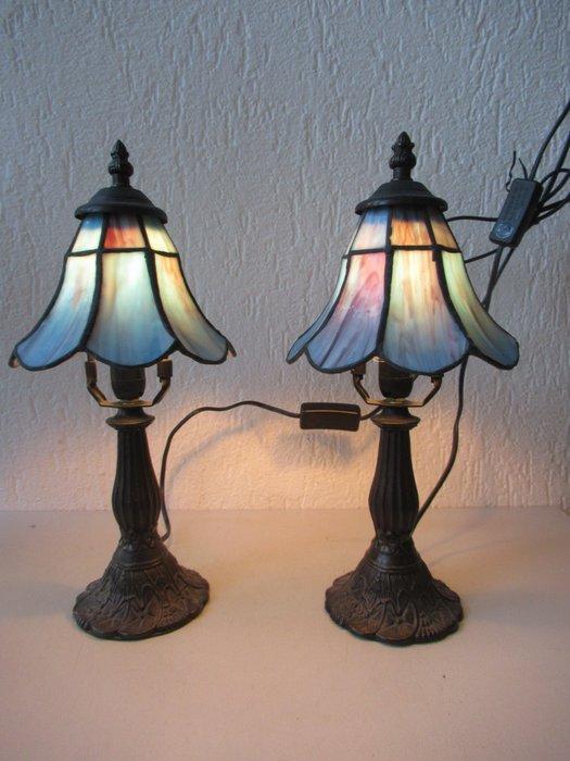 Lamp (2) - 2 Tiffany stijl glas in lood lampjes - Glas in, Antiek en Kunst, Curiosa en Brocante
