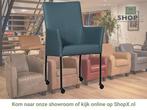 Leren eetkamerstoel Comfort met wieltjes en armleuning -, Huis en Inrichting, Stoelen, Blauw, Nieuw, Leer, Ophalen of Verzenden