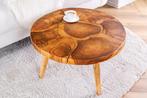 Ronde massief houten salontafel MOSAIK 60cm naturel, Huis en Inrichting, Tafels | Salontafels, Ophalen of Verzenden, Nieuw