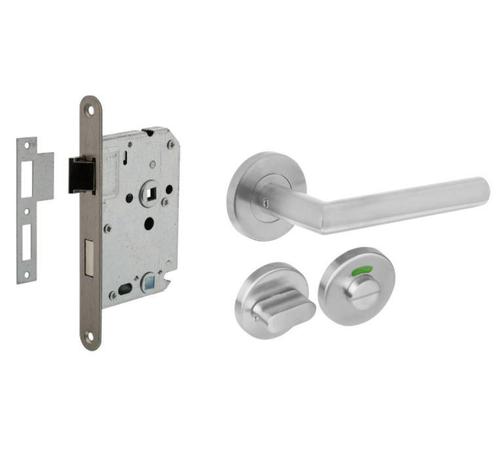 Intersteel deurbeslag set WC-Slot 63/8 mm rvs + deurklink, Doe-het-zelf en Verbouw, Hang- en Sluitwerk, Verzenden