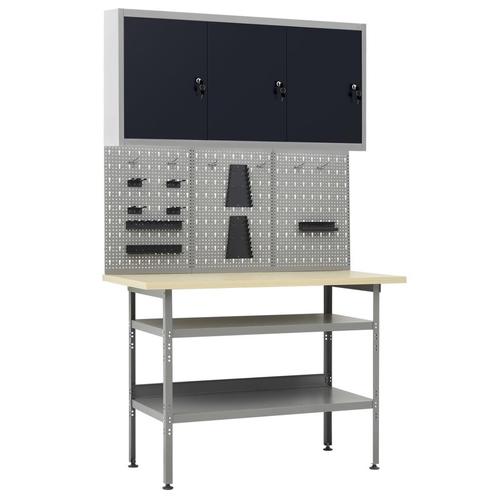 vidaXL Werkbank met drie wandpanelen en een kast, Doe-het-zelf en Verbouw, Werkbanken, Nieuw, Verzenden