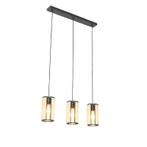 Oosterse hanglamp zwart met rotan 3-lichts langwerpig -, Huis en Inrichting, Lampen | Hanglampen, Nieuw, Overige materialen, Oosters