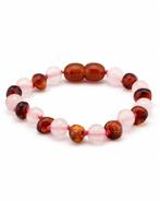 Barnsteen baby-peuter armbandje - cognac en rozenkwarts (14, Nieuw