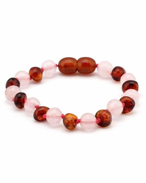 Barnsteen baby-peuter armbandje - cognac en rozenkwarts (14, Sieraden, Tassen en Uiterlijk, Armbanden