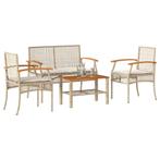 vidaXL 4-delige Loungeset met kussens poly rattan beige, Tuin en Terras, 3 zitplaatsen, Nieuw, Loungeset, Verzenden