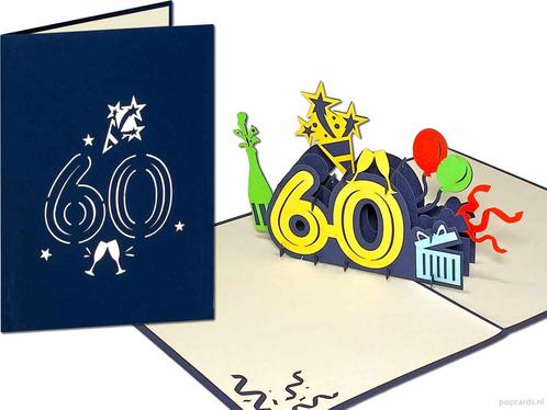 Verjaardag Jubileum 60 jaar Felicitatie pop-up wenskaart, Diversen, Wenskaarten, Verzenden