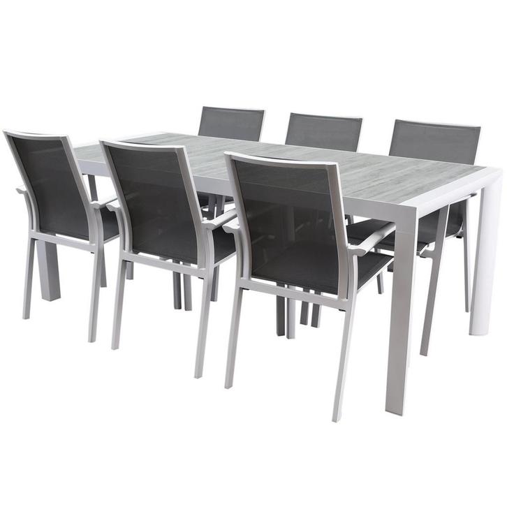 Malaga New Delhi dining tuinset 220x100x74,5 cm 7 delig wit, Tuin en Terras, Tuinsets en Loungesets, Nieuw, Ophalen of Verzenden