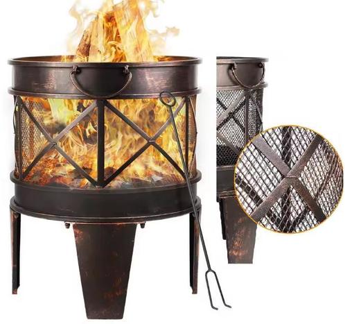 Antieke Roestlook Vuurkorf 58x45cm met Vonkbescherming BBQ, Tuin en Terras, Vuurkorven, Nieuw, Verzenden