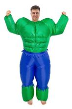 KIMU® Opblaas Kostuum Hulk Groen Opblaasbaar Pak Mascotte Op, Carnaval, Nieuw, Overige maten, Ophalen of Verzenden