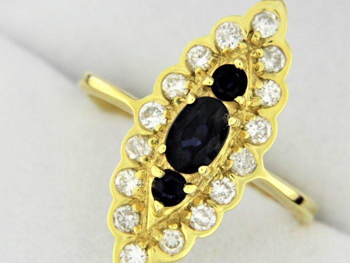 Statement ring - 18 karaat Geel goud Saffier - Diamant, Sieraden, Tassen en Uiterlijk, Antieke sieraden