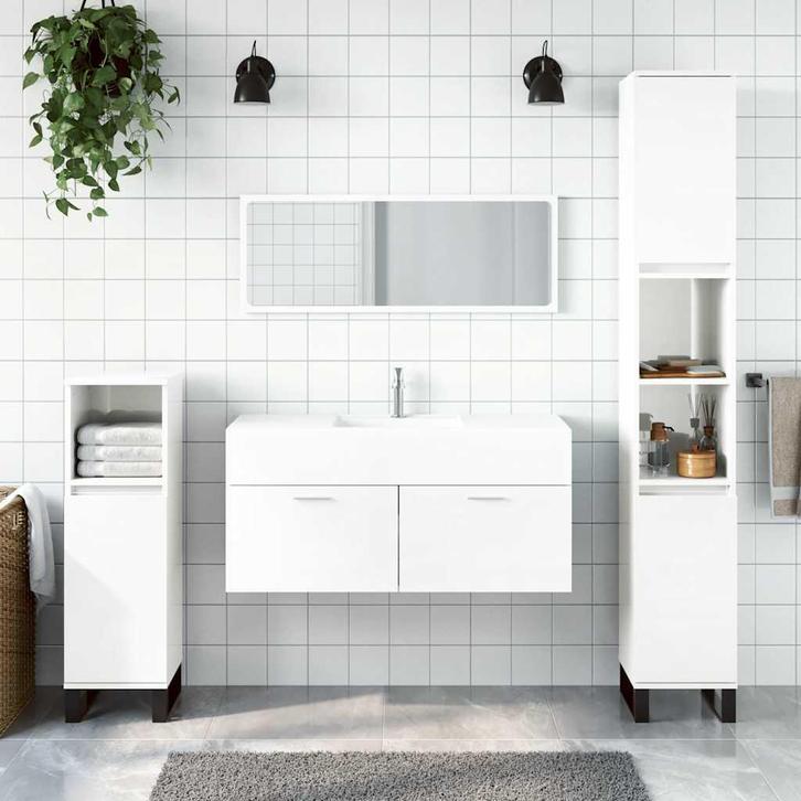 vidaXL Badkamerkast met spiegel bewerkt hout hoogglans wit, Huis en Inrichting, Badkamer | Badkamermeubels, Nieuw, Verzenden