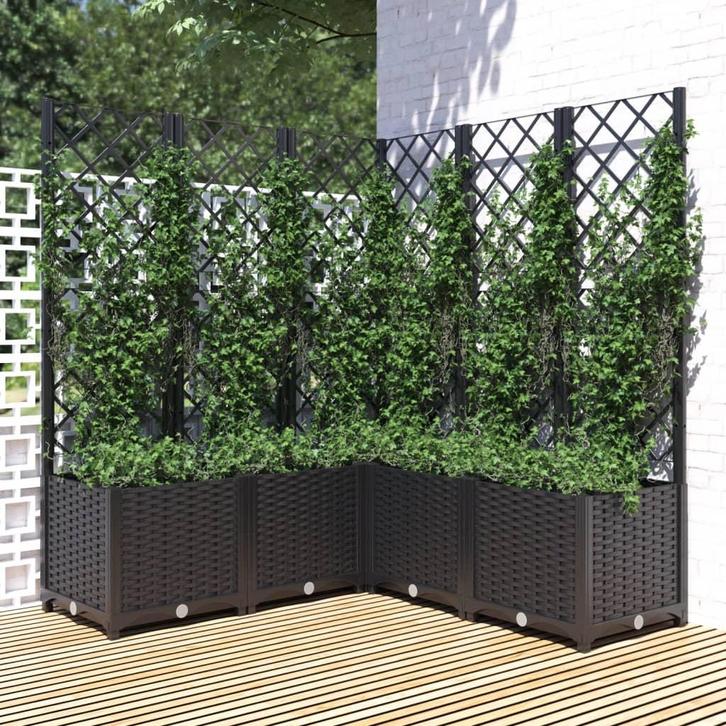 vidaXL Plantenbak met latwerk 120x120x136 cm polypropeen, Tuin en Terras, Bloembakken en Plantenbakken, 100 cm of meer, Nieuw