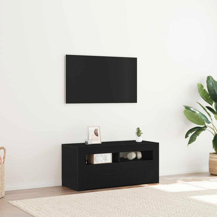 vidaXL TV-kast Zwart Eiken 90 x 35 x 40 cm Bewerkt hout, Huis en Inrichting, Kasten | Televisiemeubels, Nieuw, Minder dan 50 cm