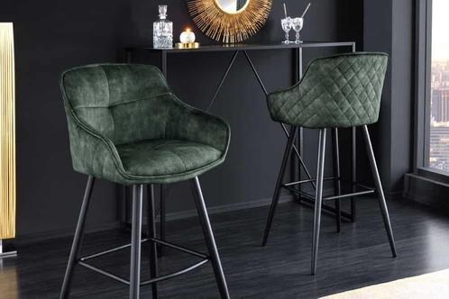 Design barkruk EUPHORIA groen fluweel zwart metalen poten, Huis en Inrichting, Barkrukken, Ophalen of Verzenden