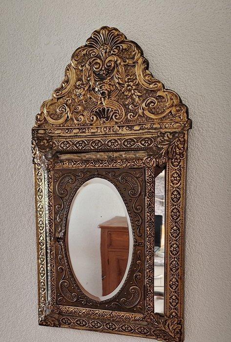 Spiegel - koper, glas, hout - OUD HOLLANDSE INTERIEUR, Antiek en Kunst, Curiosa en Brocante
