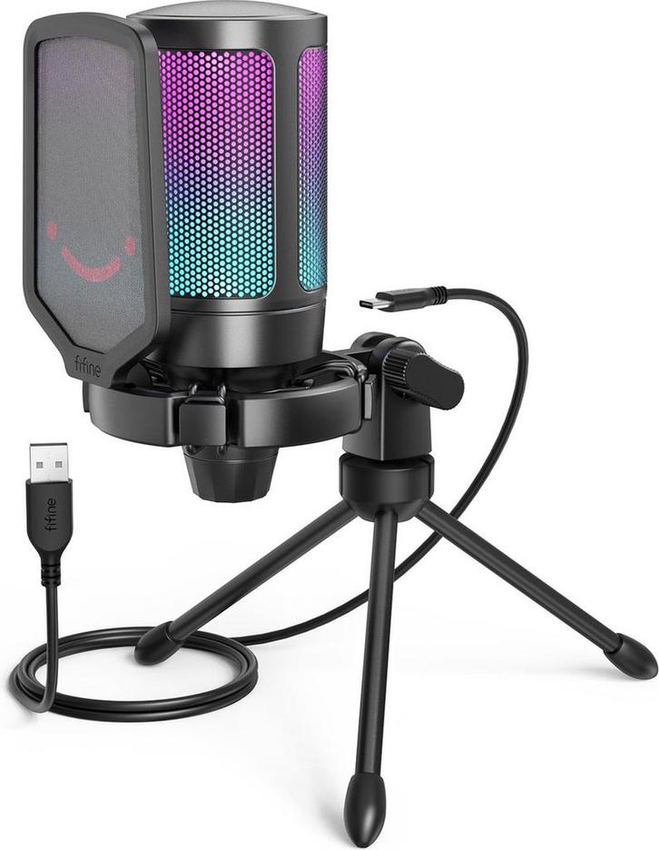 FIFINE - A6V - USB RGB Streaming Microfoon met Standaard -, Muziek en Instrumenten, Microfoons, Verzenden