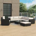 vidaXL 8-delige Loungeset met kussens poly rattan zwart, Nieuw, 8 zitplaatsen, Loungeset, Verzenden