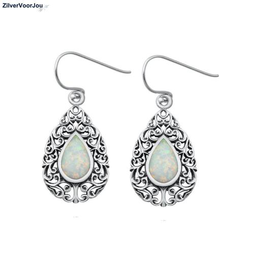 Zilveren druppelvorm witte opaal oorbellen, Sieraden, Tassen en Uiterlijk, Oorbellen, Nieuw, Verzenden