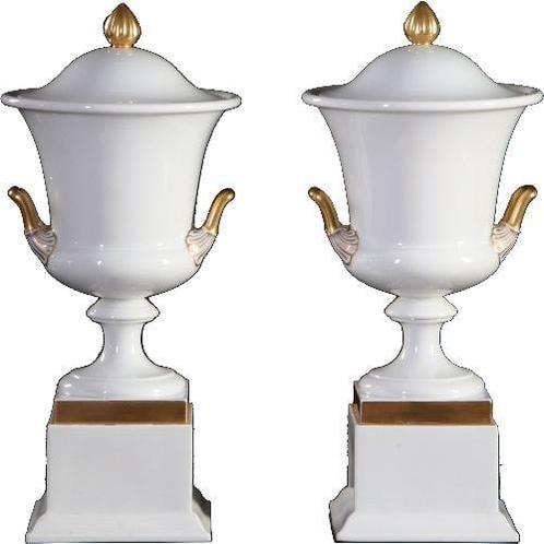 Stel van 2 grote deksel coupes wit porselein met goud Rosen, Antiek en Kunst, Antiek | Overige Antiek, Ophalen of Verzenden
