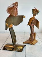 Vintage Japanese Bamboo Folk Art Figurines Okesa Odori