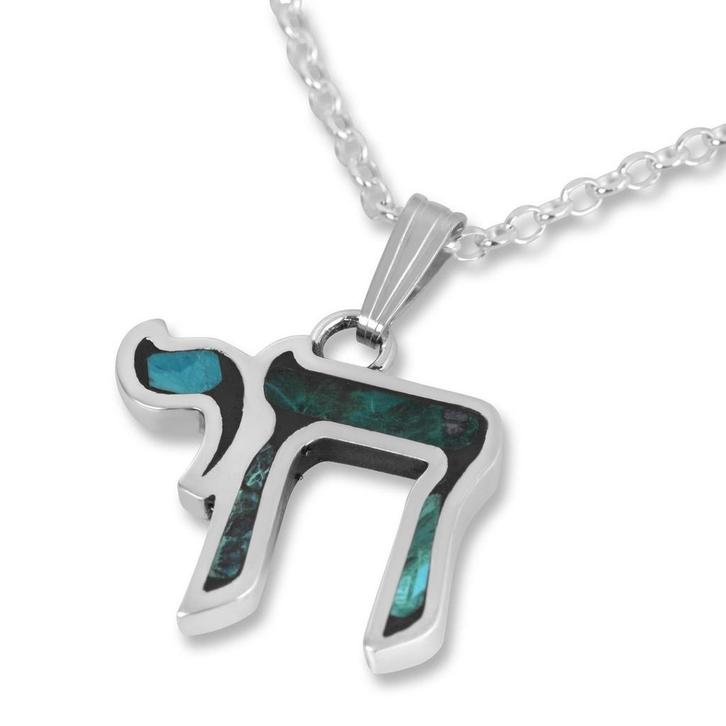 Chai (Leven) hangertje gevuld met Eilatsteen aan een bij..., Sieraden, Tassen en Uiterlijk, Kettinghangers