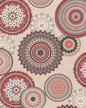 Linnenlook Half Panama Mandala Rood, Hobby en Vrije tijd, Stoffen en Lappen, Rood, Nieuw