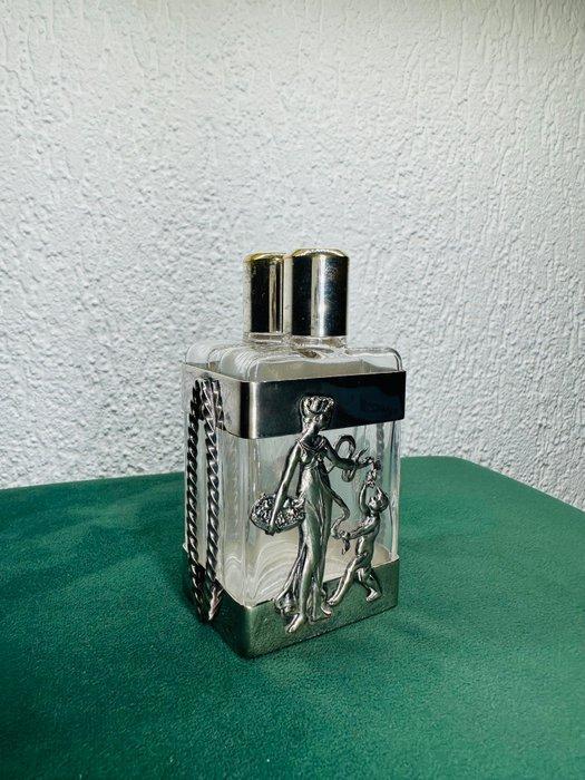 Parfumfles - Messing, Glas, Verzilverd - Duplo vreemds, Antiek en Kunst, Antiek | Overige Antiek