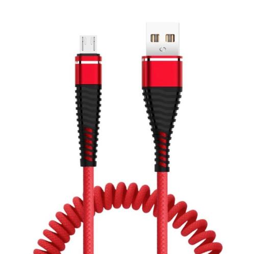 Gekrulde Oplaadkabel voor Micro-USB - 2A Spiraal Veer, Telecommunicatie, Mobiele telefoons | Telefoon-opladers, Nieuw, Verzenden