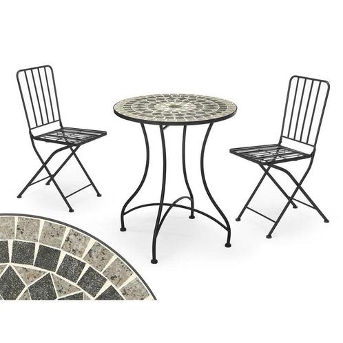 Ibergarden Tafel Met 2 Stoelen Mosaico-Forja Zwart Grijs, Tuin en Terras, Tuinsets en Loungesets, Verzenden