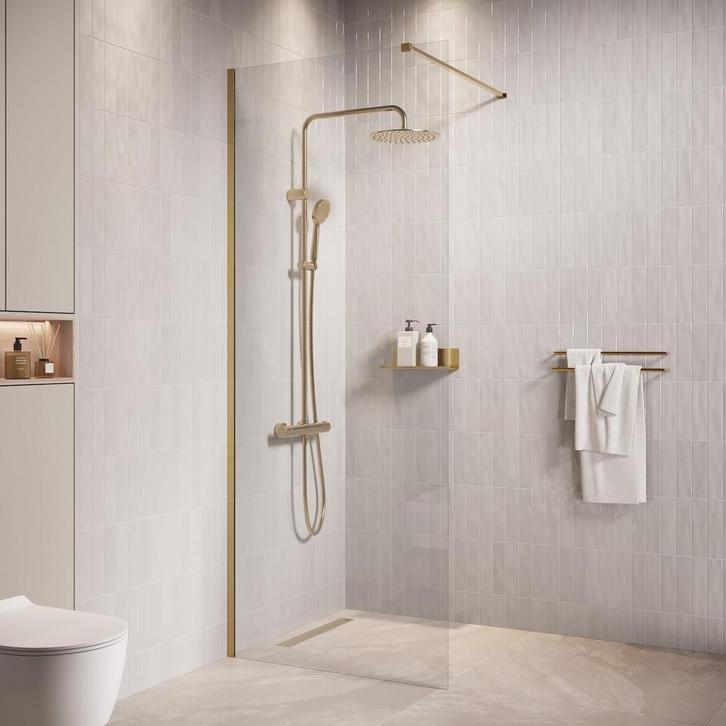 Douchewand Florida 80 x 200 cm Goud – Inloopdouche 8 mm, Doe-het-zelf en Verbouw, Sanitair, Nieuw, Douche, Verzenden