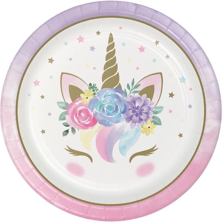 Unicorn Borden 23cm 8st, Hobby en Vrije tijd, Feestartikelen, Nieuw, Verzenden
