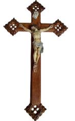 Barok Crucifix - Hout en gips gekleurd - 1920-1930 - Antieke