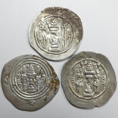 Sassaniden. Lot of 3 silver drachms: Kavad I, Khusro I &, Postzegels en Munten, Munten | Europa | Niet-Euromunten