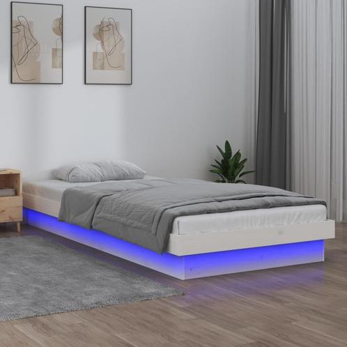 vidaXL Bedframe LED massief hout wit 75x190 cm, Huis en Inrichting, Slaapkamer | Bedden, Nieuw, Eenpersoons, Verzenden