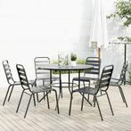 vidaXL 7-delige Tuinset stapelbaar gepoedercoat staal, Verzenden, 6 zitplaatsen, Nieuw, Rvs