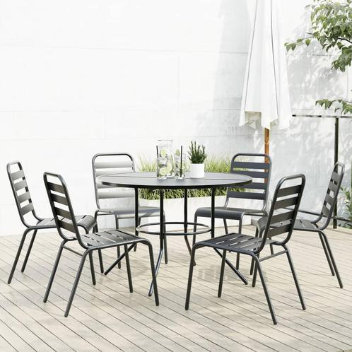 vidaXL 7-delige Tuinset stapelbaar gepoedercoat staal, Tuin en Terras, Tuinsets en Loungesets, Tuinset, Nieuw, 6 zitplaatsen, Rvs
