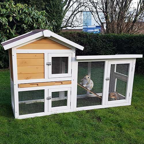 Konijnenhok Queensland Wit/Bruin Dennenhout Afmeting:, Dieren en Toebehoren, Knaagdieren en Konijnen | Hokken en Kooien, Verzenden