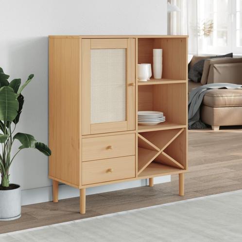 vidaXL buffetkast SENJA 90x40x112 cm rattan look grenenhout, Huis en Inrichting, Kasten | Buffetkasten, 25 tot 50 cm, Nieuw, Grenenhout